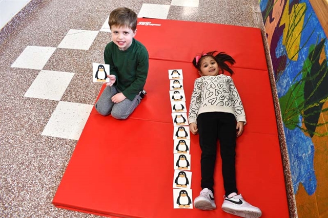 Student measured by penguins