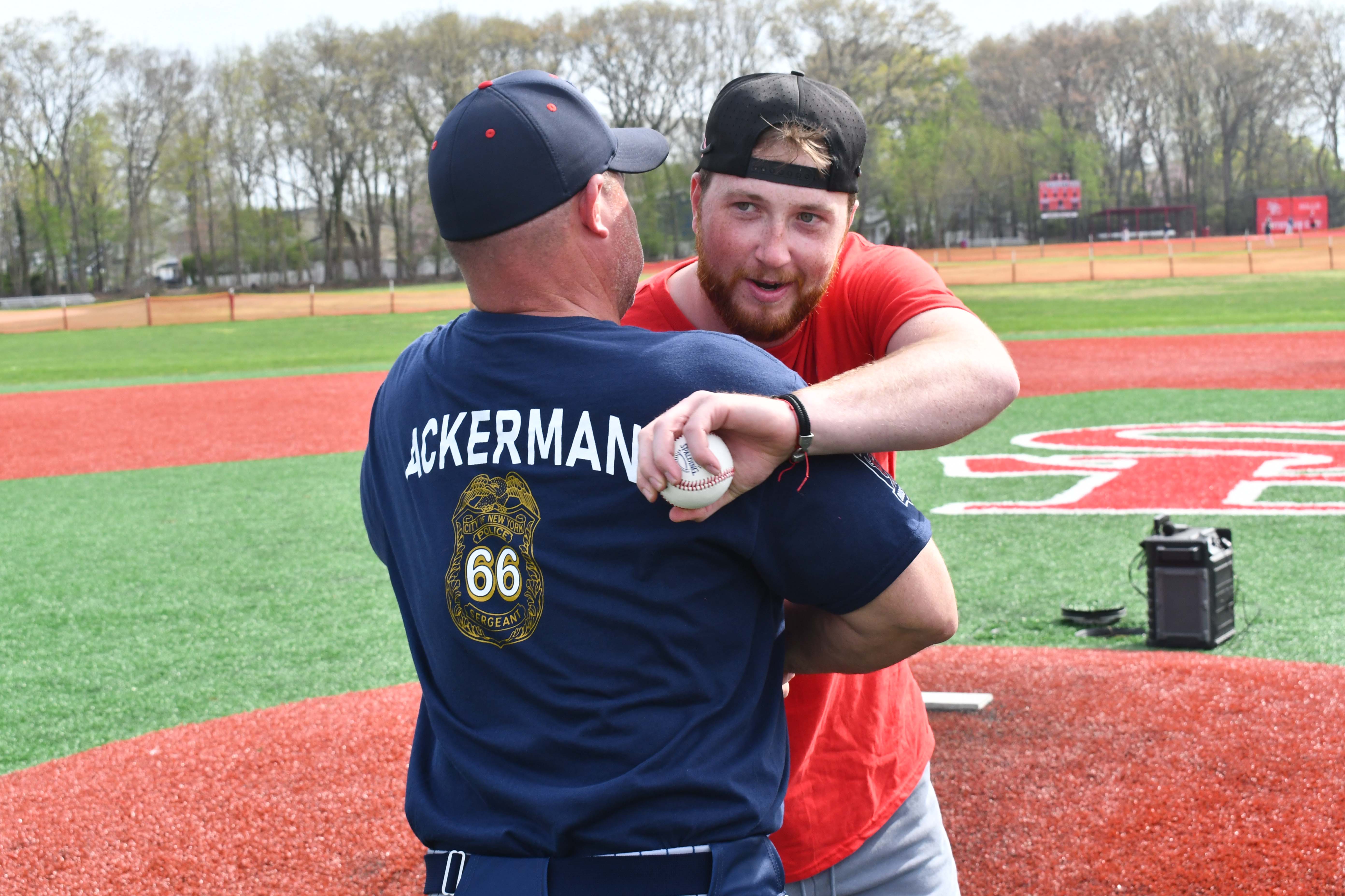 Son and coach hugging