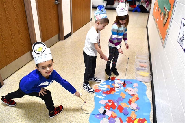 Students "ice fishing"