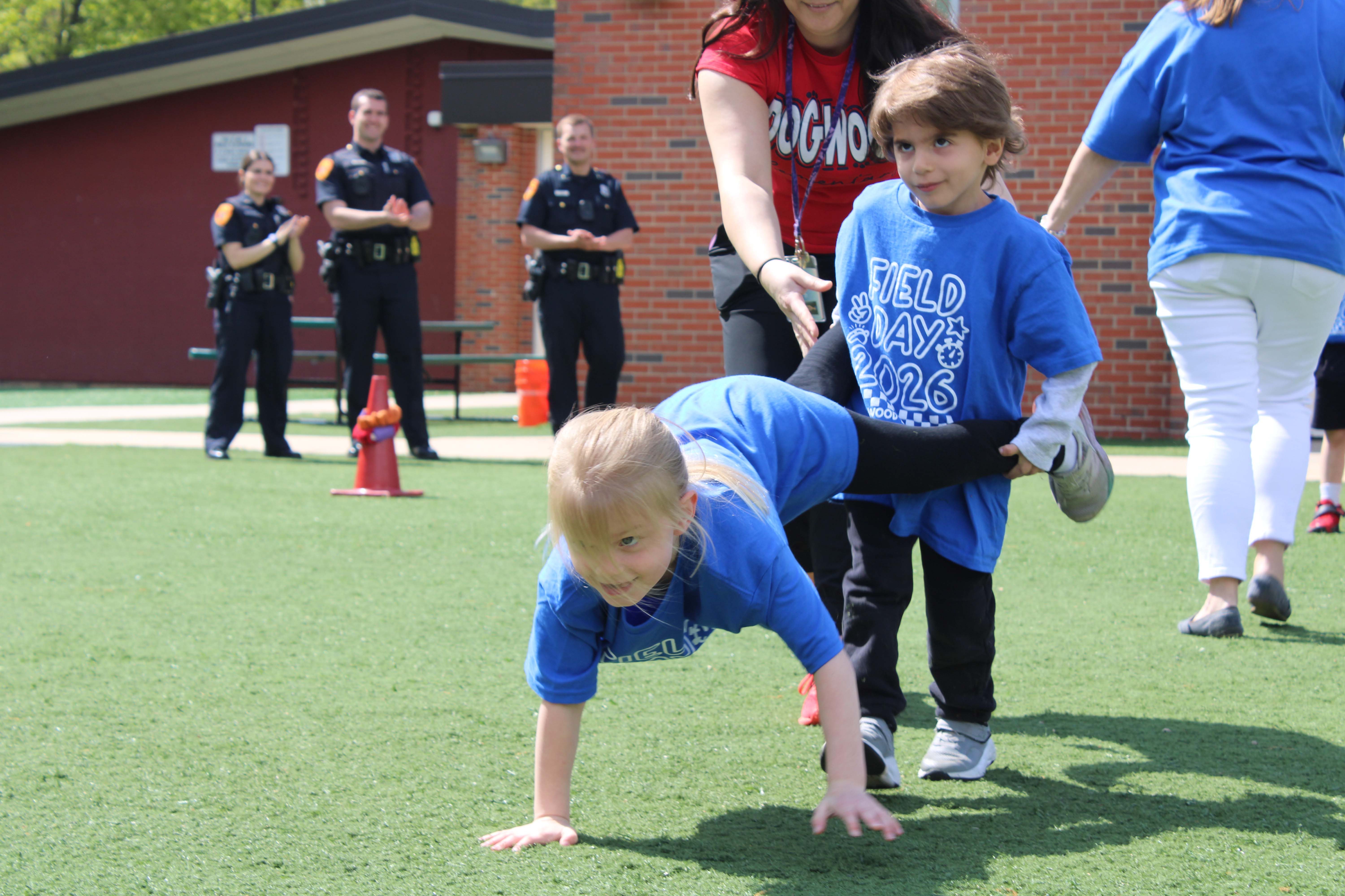 Students doing obstacle course