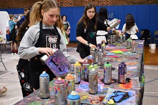 Students doing artwork