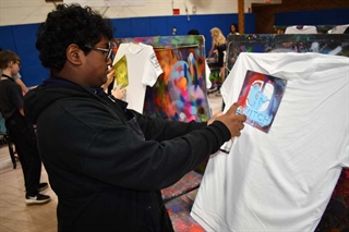 Students doing artwork