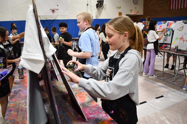 Student doing artwork