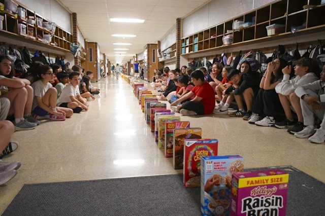 Cereal boxes in hallway