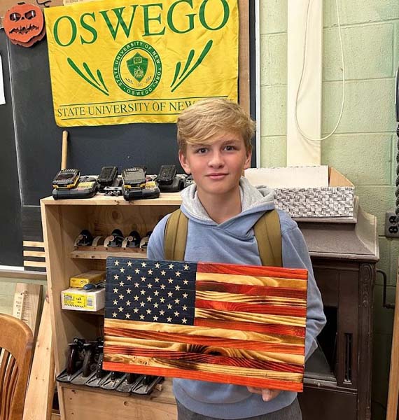 students with american flag projects