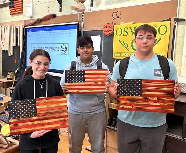 students with their american flag projects