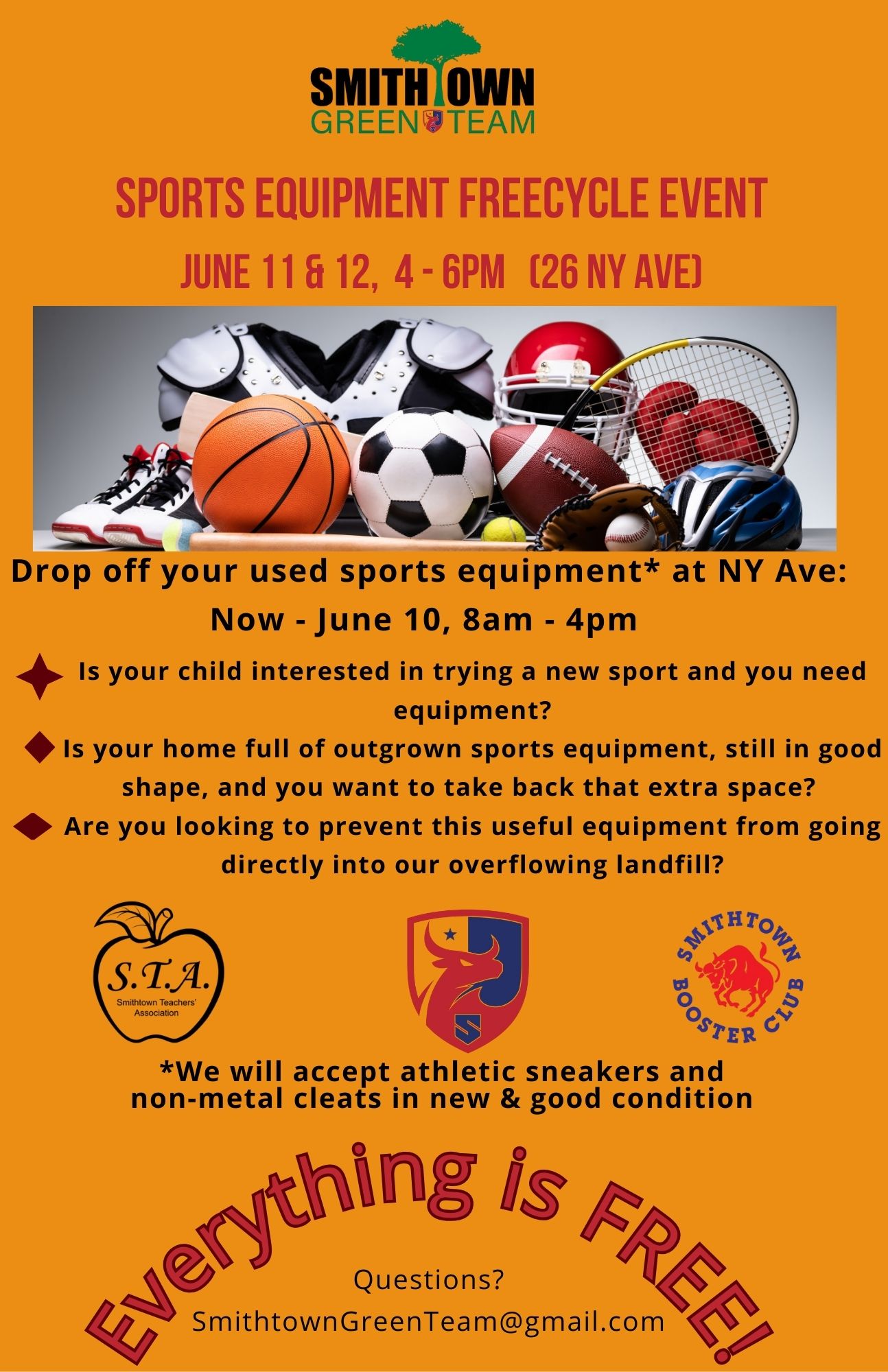 Flyer stating equipment pickup is 6/11 and 6/12 at NYA