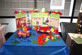 Table with a cake on it