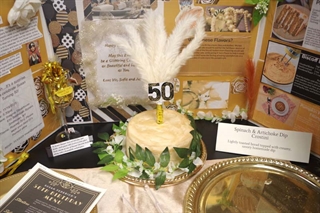 Table with a cake on it