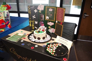 Table with a cake on it
