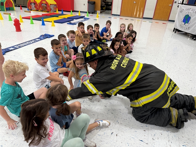 children in fire safety drill