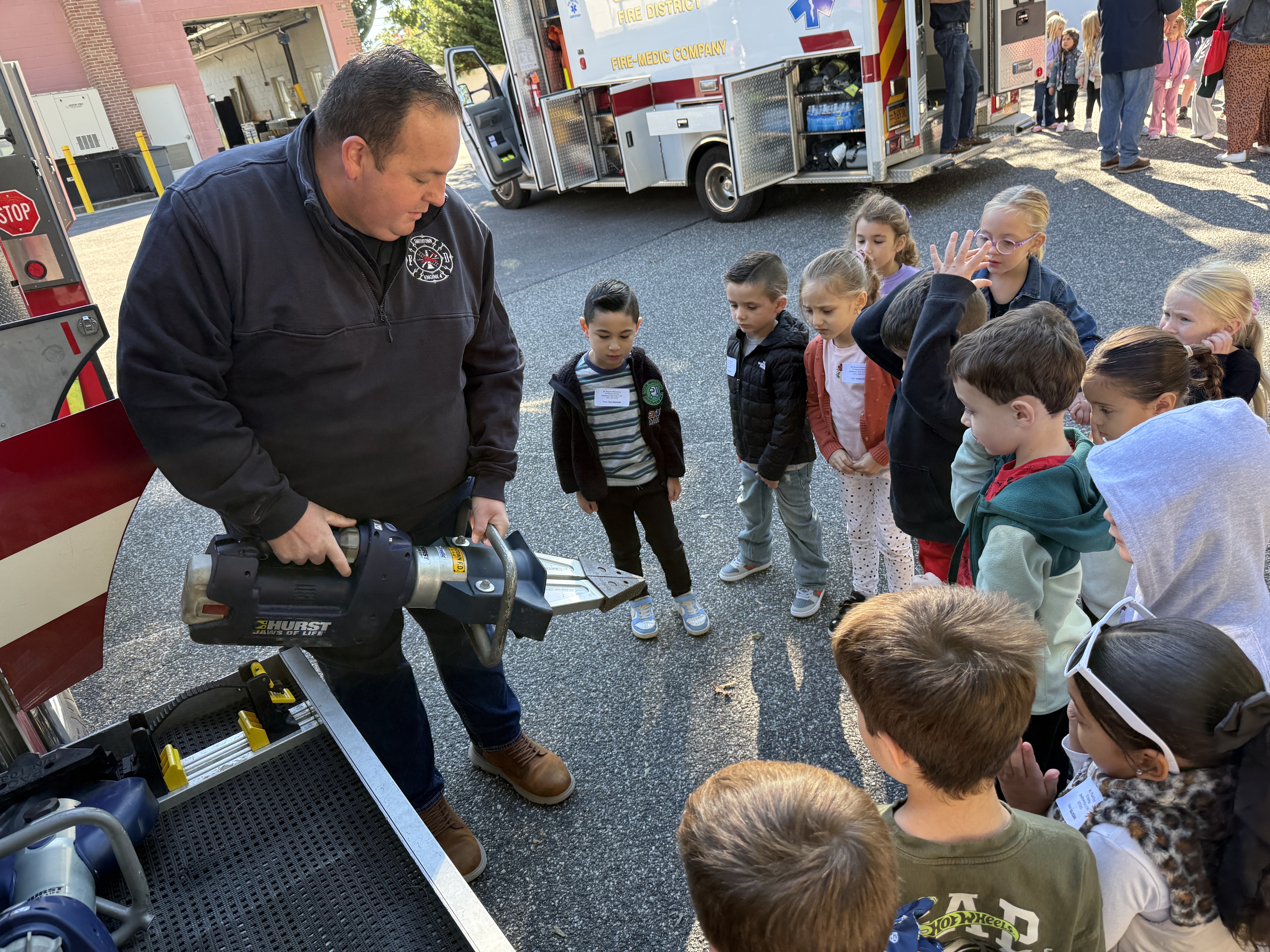 Firefighters and students