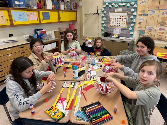 students making lanterns