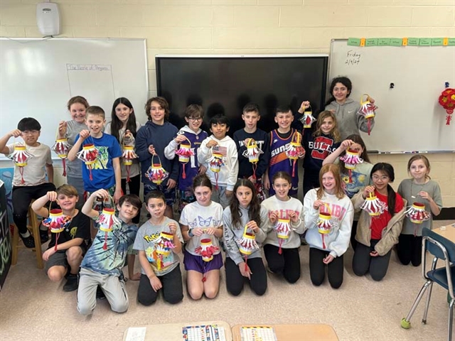 Classmates with lanterns