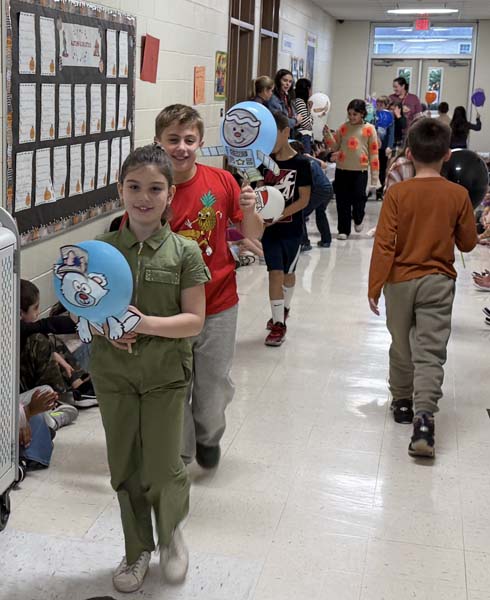 Students with balloons