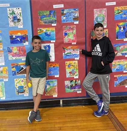 students with artwork