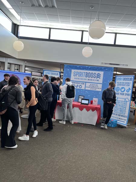 Students gathering in the library