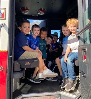 Students on firetruck