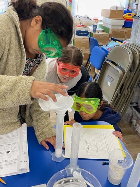 Students doing science research in class