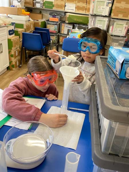 Students doing science research in class