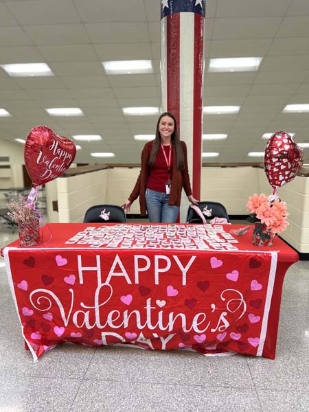 Person by valentines table
