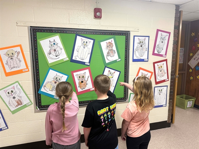 Students and artwork