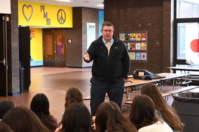 Superintendent Dr. Mark Secaur addressing team