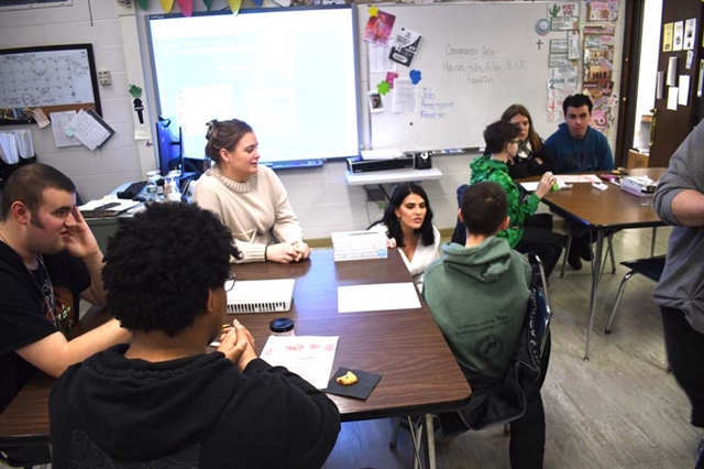 Students working on Valentine's Day project