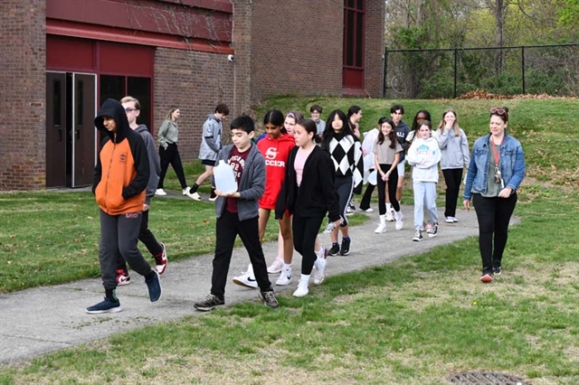 students walking