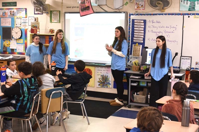 High School students helping elementary students