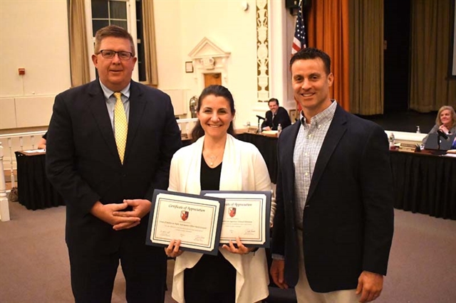 Superintendent Mark Secaur, Nicole Garguilo and BOE president Matthew Gribbin