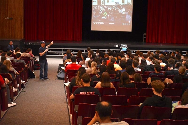 firefighter talking to audience