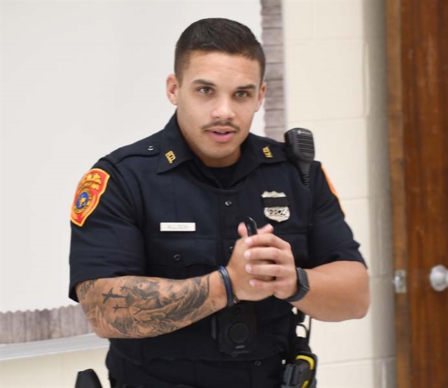 Officer Allison speaking to class