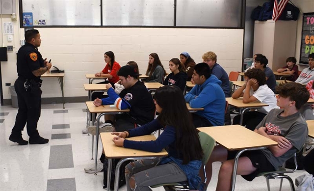 Officer Allison speaking to class