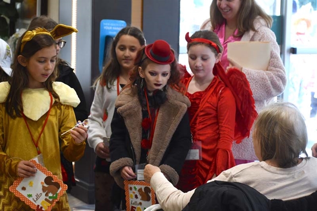 Students visiting St. James Rehabilitation Center on Halloween