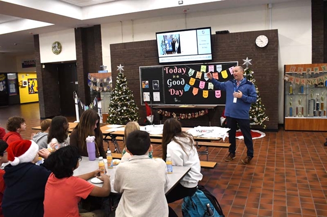 SCSD Athletic Director Jason Lambert addressing the students