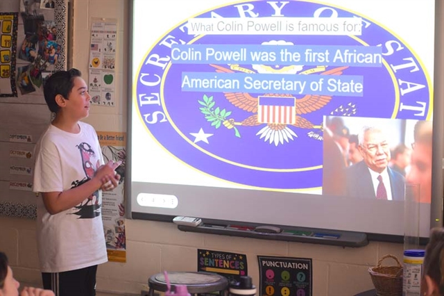 student with his Black History Month project