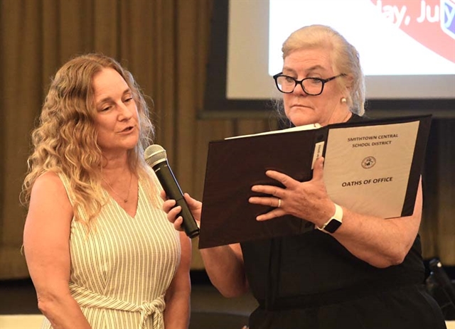 Karen Wontrobski-Ricciardi being sworn in