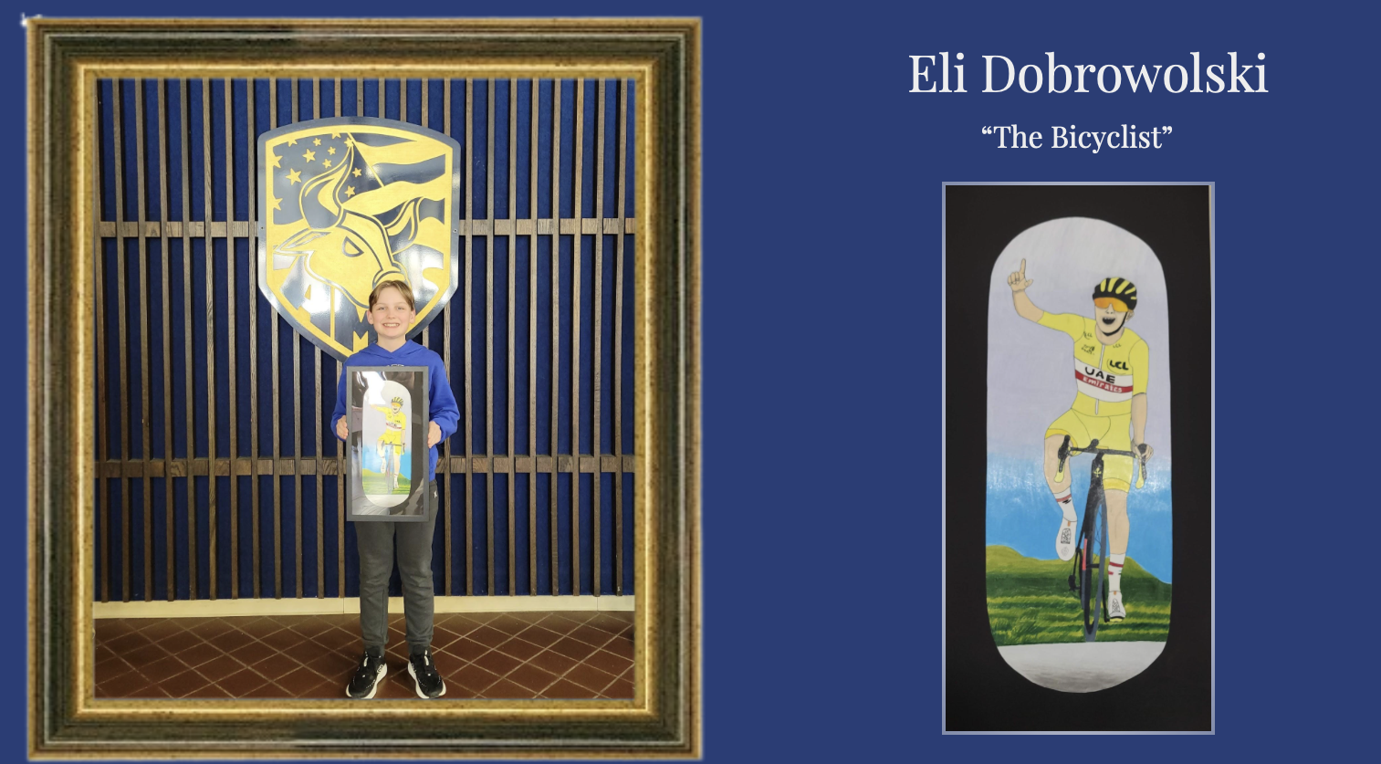 Student holding artwork