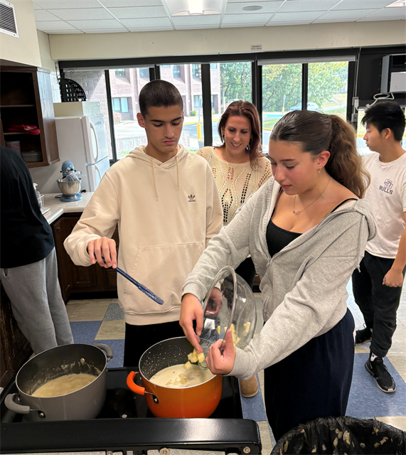 students cooking in class