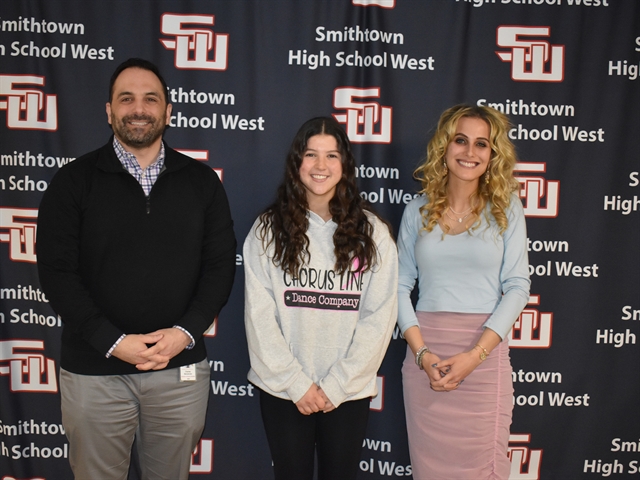 Director of Social Studies Charles Benvenuto, Sophia, and Social studies teacher Joan Havranek