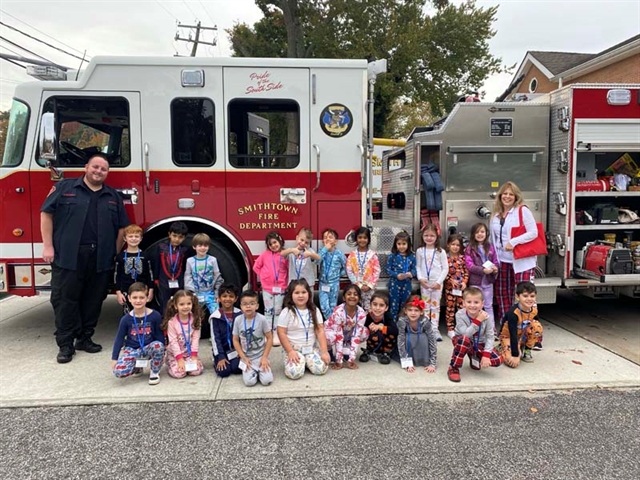 Kindergarten students at fire house