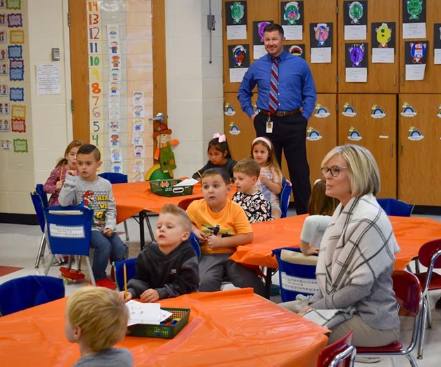 Principal Furey in the classroom