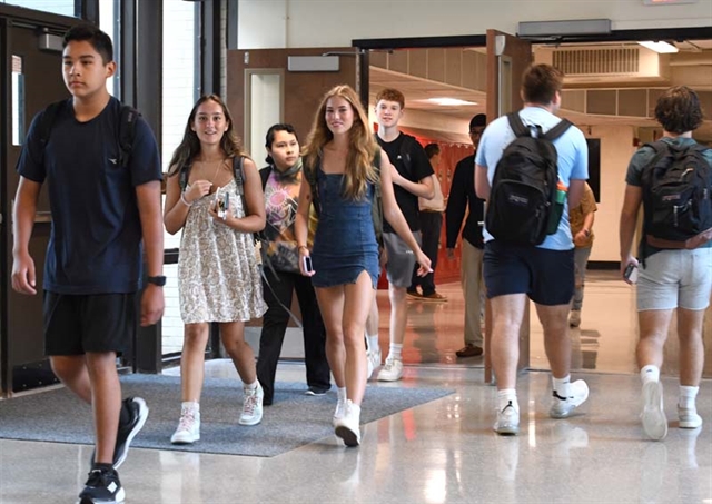students walking through halls