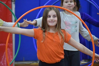 Students with hula hoops