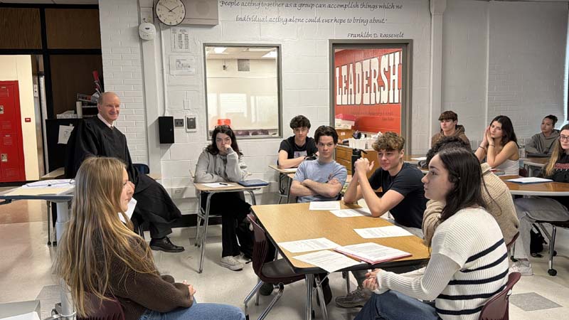 Judge Damato speaking to students