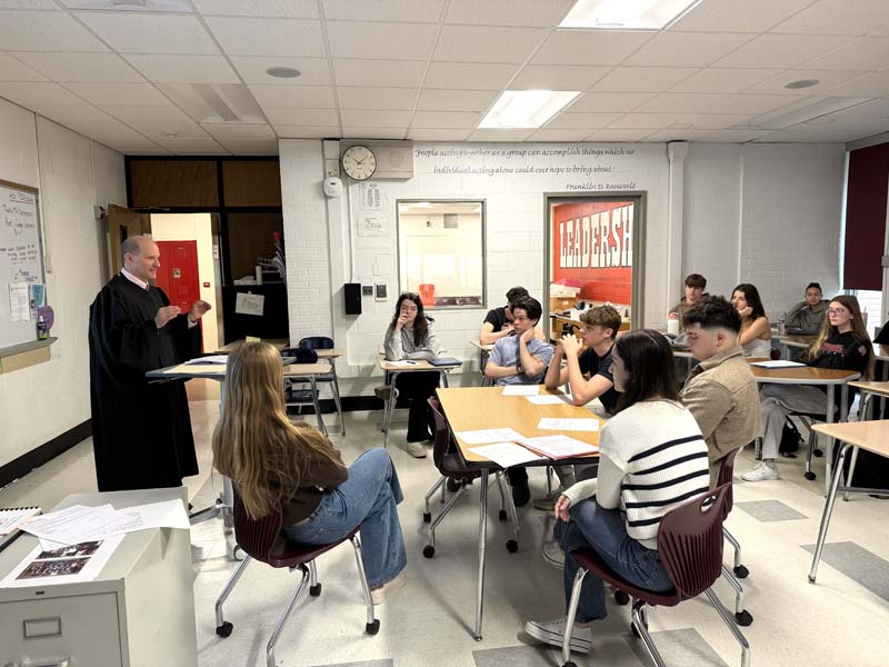 Judge Damato speaking to students