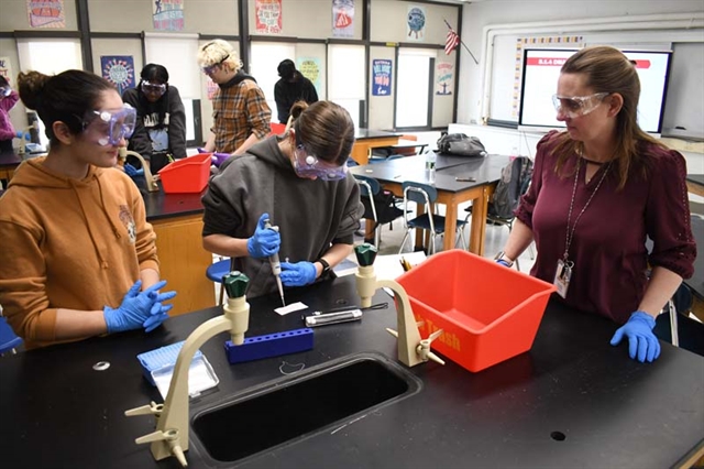 students conducting science study