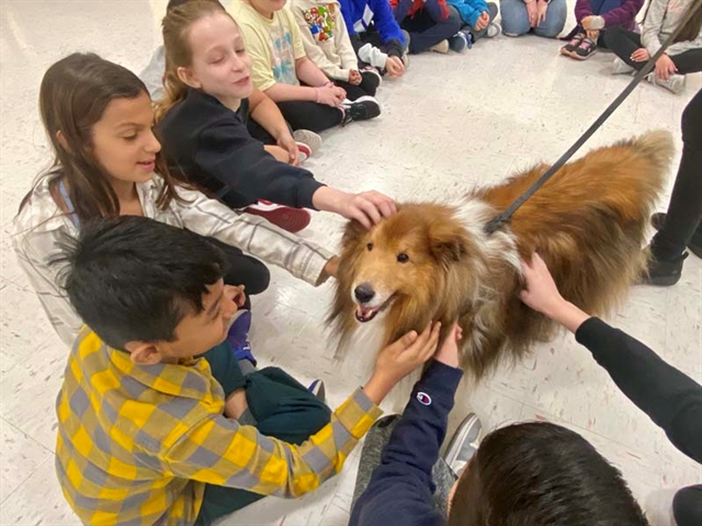 Jesse the therapy dog with kids