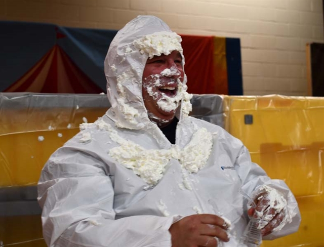 Phys Ed teacher getting a pie to the face